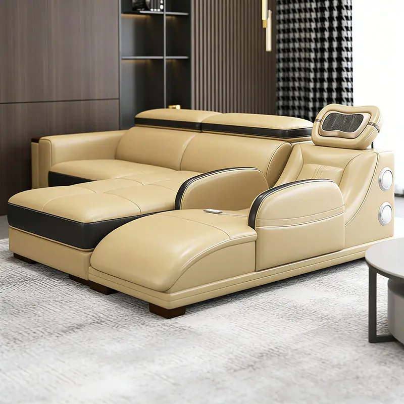 Luxurious Modern Minimalist Leather Sectional Sofa Hot Selling for Villas Living Room Furniture with Massage Area — image 6