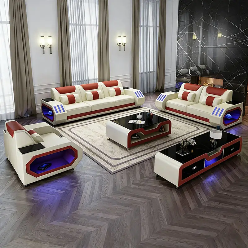 New Design Luxury Modern Leather Sofa Set Recliner Sponge Filled Villa Apartment Sectional Furniture Solid Wood Frame Mo — view 1