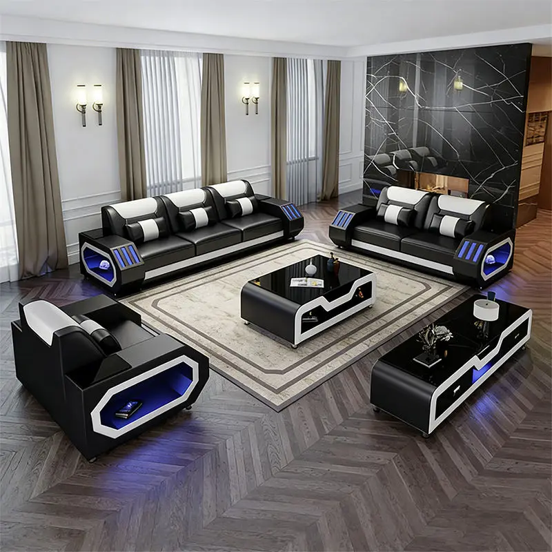 New Design Luxury Modern Leather Sofa Set Recliner Sponge Filled Villa Apartment Sectional Furniture Solid Wood Frame Modular — image 2