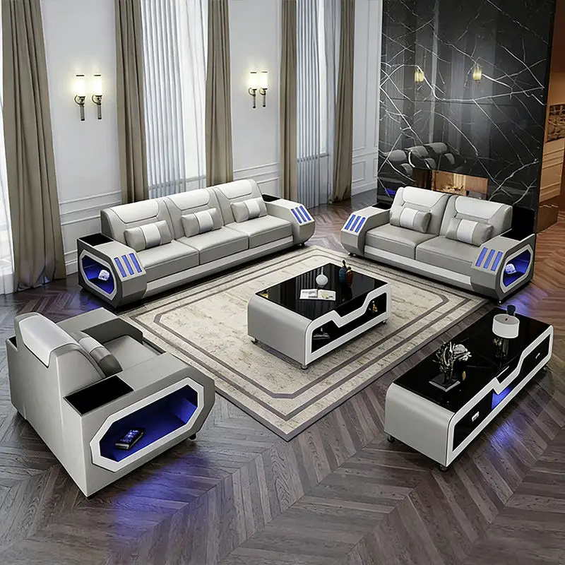 New Design Luxury Modern Leather Sofa Set Recliner Sponge Filled Villa Apartment Sectional Furniture Solid Wood Frame Modular — image 4