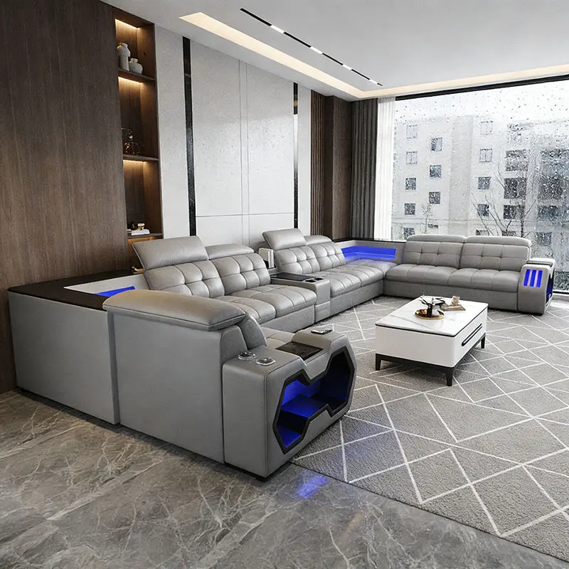 Luxurious Modern Genuine/PU Leather Modular L-Shape Reclining Sofa Bed Sectional Set for Villas and Hotels Hot Selling — image 2