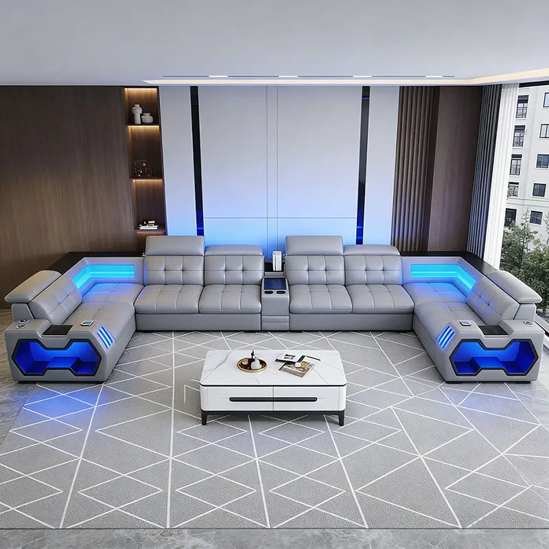 Luxurious Modern Genuine/PU Leather Modular L-Shape Reclining Sofa Bed Sectional Set for Villas and Hotels Hot Selling — image 3