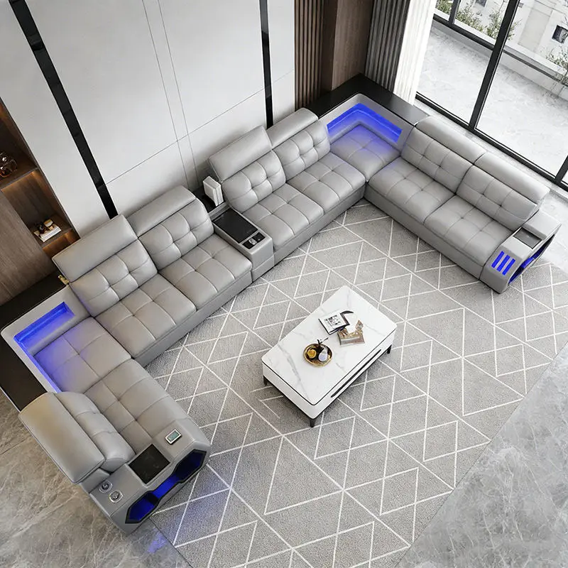 Luxurious Modern Genuine/PU Leather Modular L-Shape Reclining Sofa Bed Sectional Set for Villas and Hotels Hot Selling — image 4