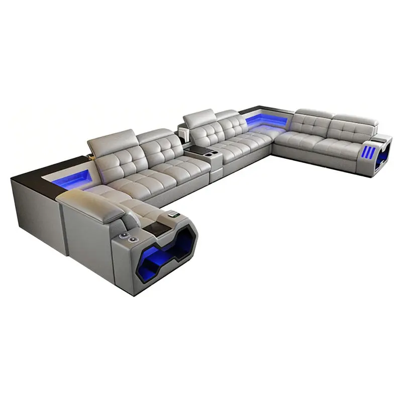 Luxurious Modern Genuine/PU Leather Modular L-Shape Reclining Sofa Bed Sectional Set for Villas and Hotels Hot Selling — image 5
