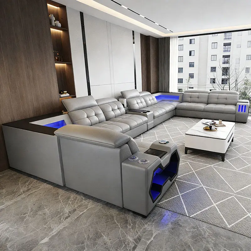 Luxurious Modern Genuine/PU Leather Modular L-Shape Reclining Sofa Bed Sectional Set for Villas and Hotels Hot Selling — image 6