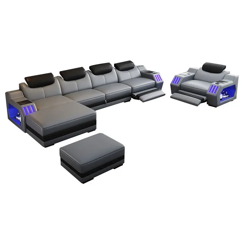 Luxurious Modern Leather L-Shape Modular Sectional Sofa Set Reclining Sofa Bed Solid Wood Frame Sponge-Filled for Villas Hotels — image 5