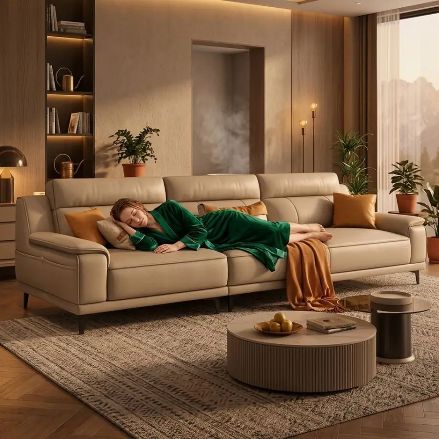 Luxurious Modern Minimalist Leather Sectional Sofa Set Sponge Modular Design for Villas Living Room Furniture Sofas — view 1