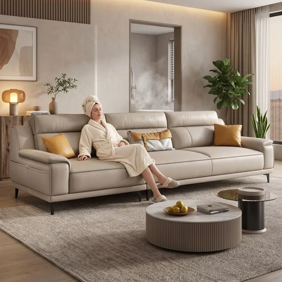 Luxurious Modern Minimalist Leather Sectional Sofa Set Sponge Modular Design for Villas Living Room Furniture Sofas — image 2
