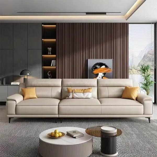 Luxurious Modern Minimalist Leather Sectional Sofa Set Sponge Modular Design for Villas Living Room Furniture Sofas — image 3