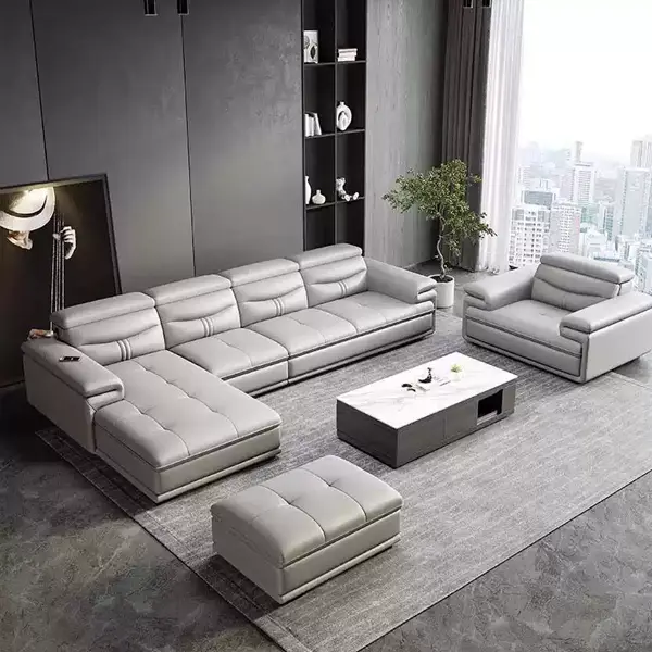 Modern L-Shaped 3-Seater Sectional Sofa Set Furniture with Reclining Function PU Leather for Living Room — view 1