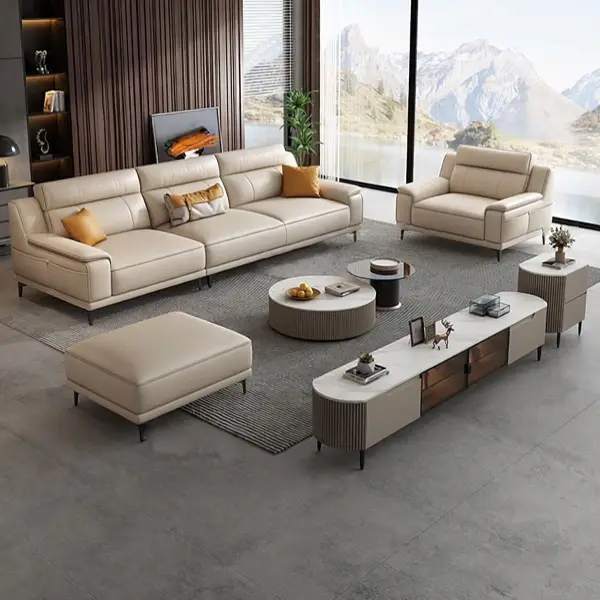 Luxurious Modern Minimalist Leather Sectional Sofa Set Sponge Modular Design for Villas Living Room Furniture Sofas — image 4