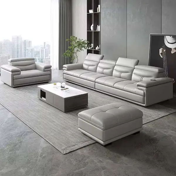 Modern L-Shaped 3-Seater Sectional Sofa Set Furniture with Reclining Function PU Leather for Living Room — image 2