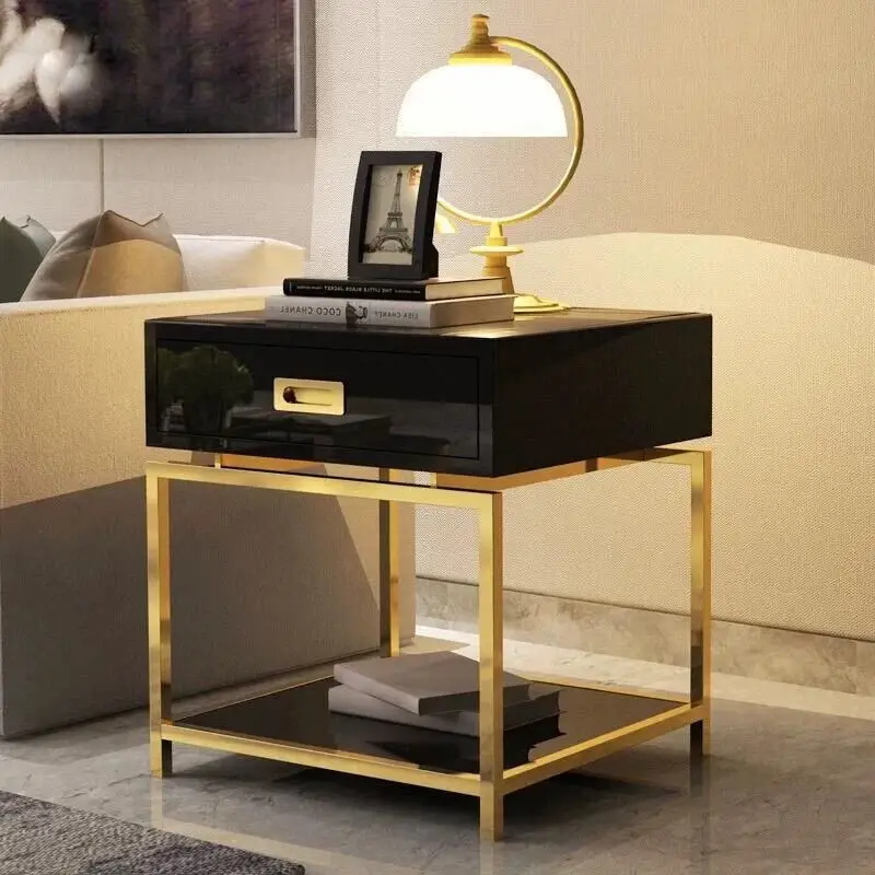 Modern Convertible Living Room Furniture Storage Side Table Metal Frame Black Glass Coffee and Tea Table — view 1