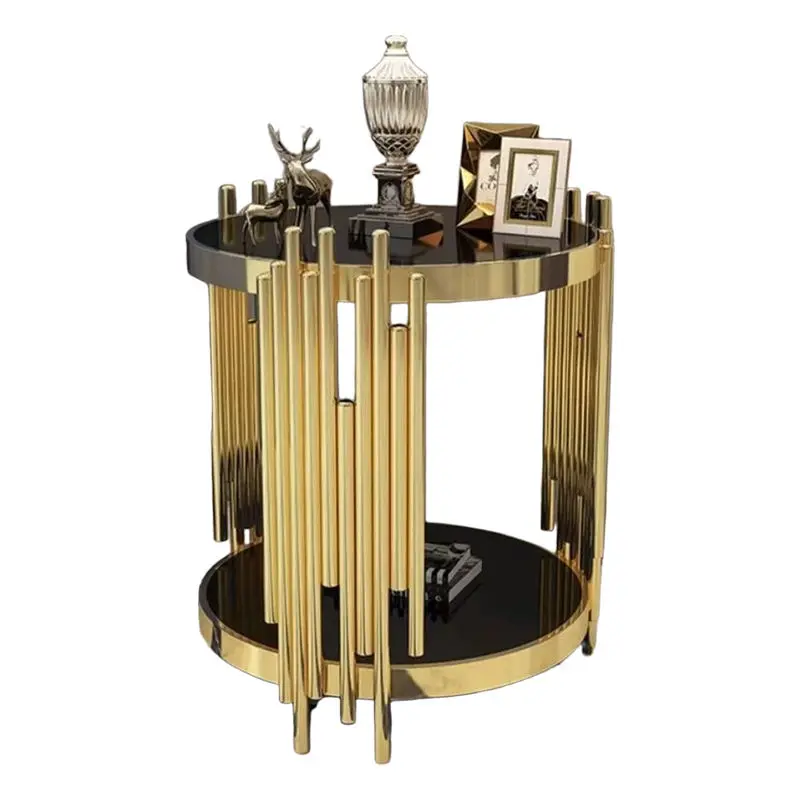 Nordic Gold Slivery Luxury Modern Glass Top Stainless Steel Corner Console Table for Living Room Bedroom Hotel Use — image 5
