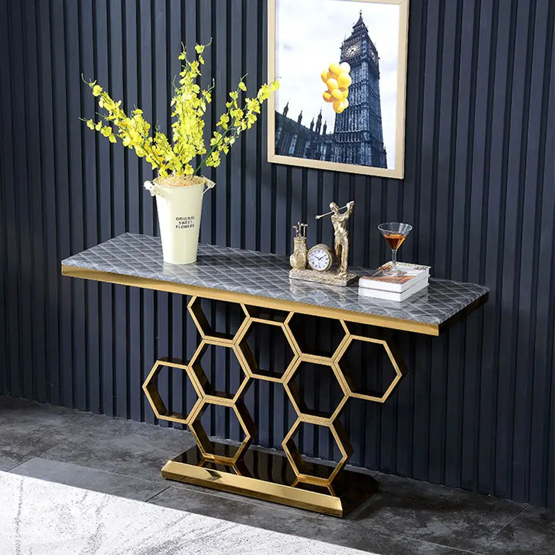 Luxury Modern Marble Top Console Table with Stainless Steel Frame for Living Room Dining Hotel Use — view 1