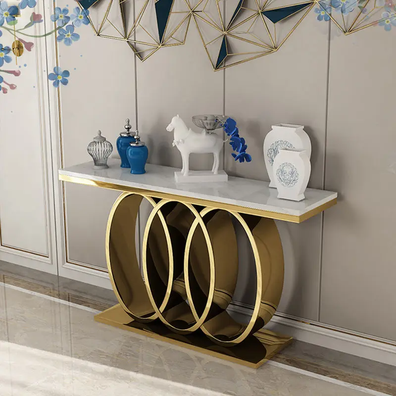 Luxury Modern Marble Top Console Table with Stainless Steel Frame for Living Room Dining Hotel Use — image 2