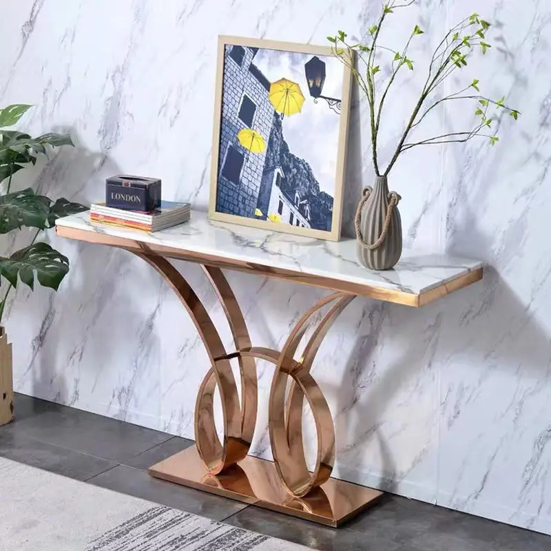 Luxury Modern Marble Top Console Table with Stainless Steel Frame for Living Room Dining Hotel Use — image 3