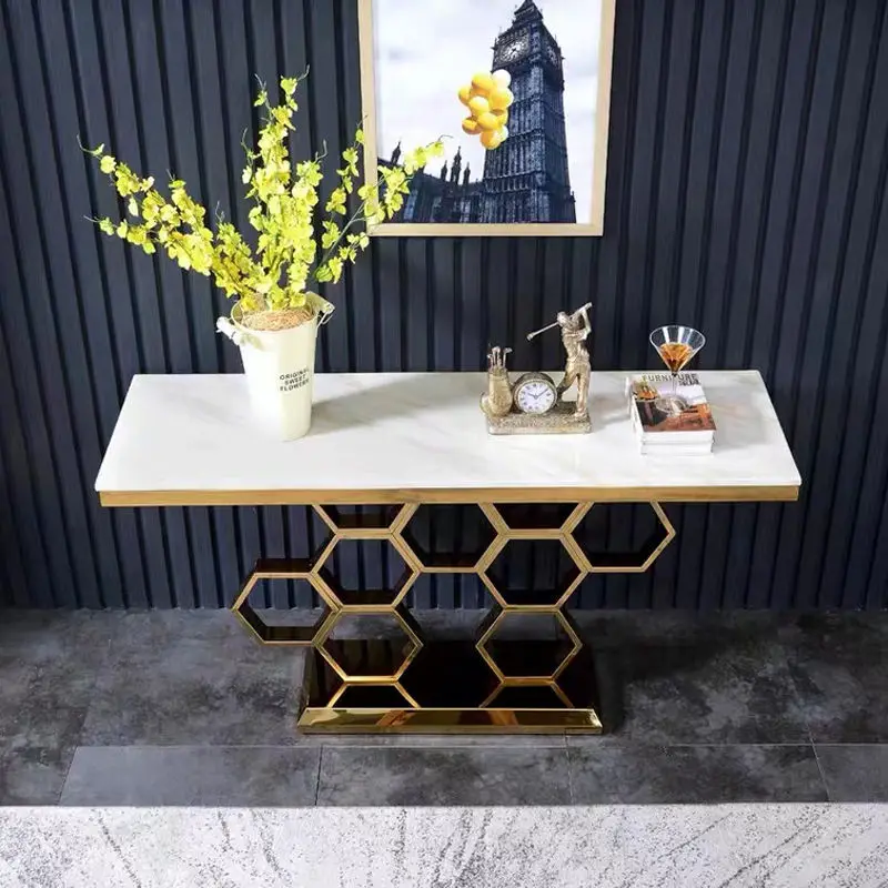 Luxury Modern Marble Top Console Table with Stainless Steel Frame for Living Room Dining Hotel Use — image 4