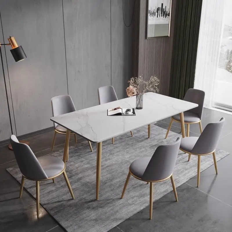 Luxury Modern Dining Room Marble 4 6 Seater Dining Table Metal Leg Dining Table and Chair — view 1