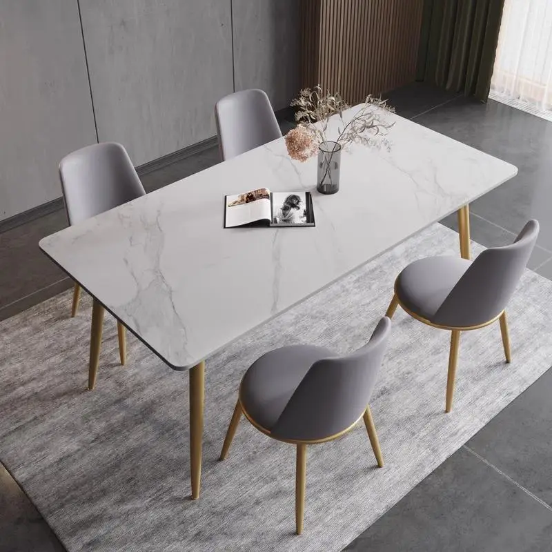 Luxury Modern Dining Room Marble 4 6 Seater Dining Table Metal Leg Dining Table and Chair — image 2