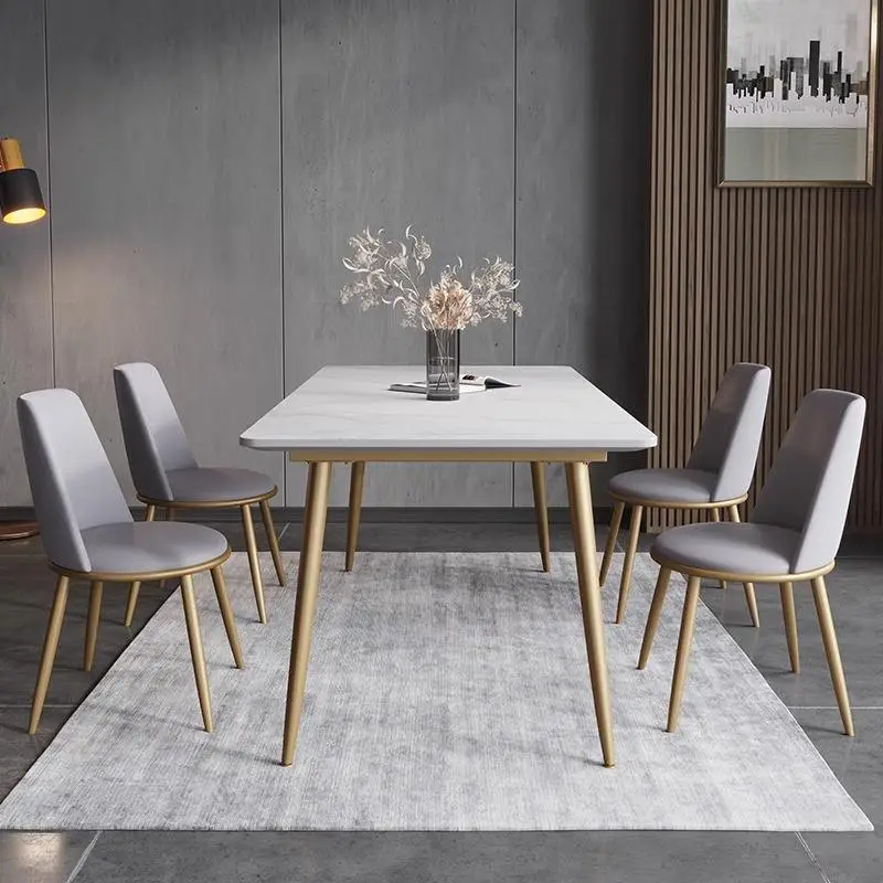 Luxury Modern Dining Room Marble 4 6 Seater Dining Table Metal Leg Dining Table and Chair — image 4