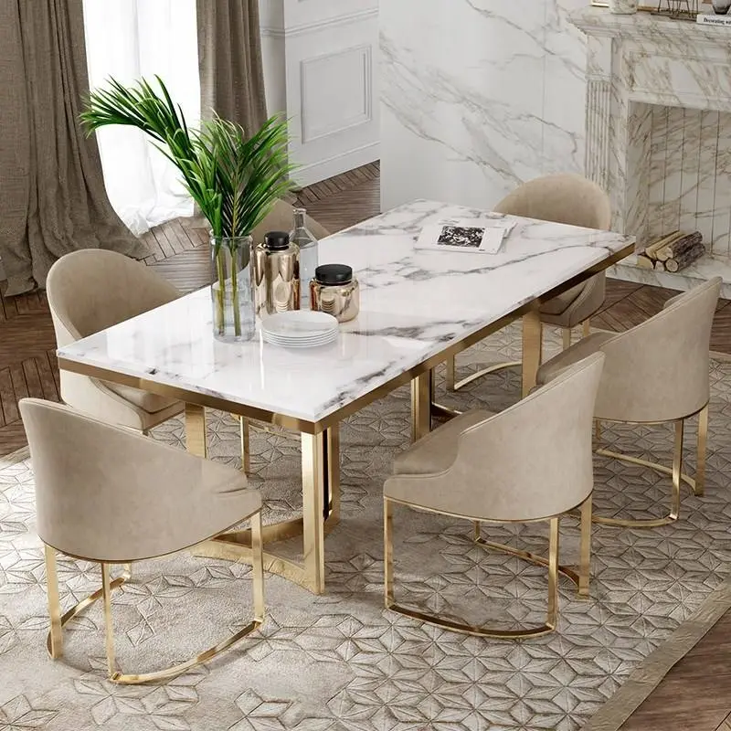 Modern Luxury Rectangular Dining Table Set 4 Seater 6 8 Dining Room Furniture Dining Table Set Marble Top — view 1