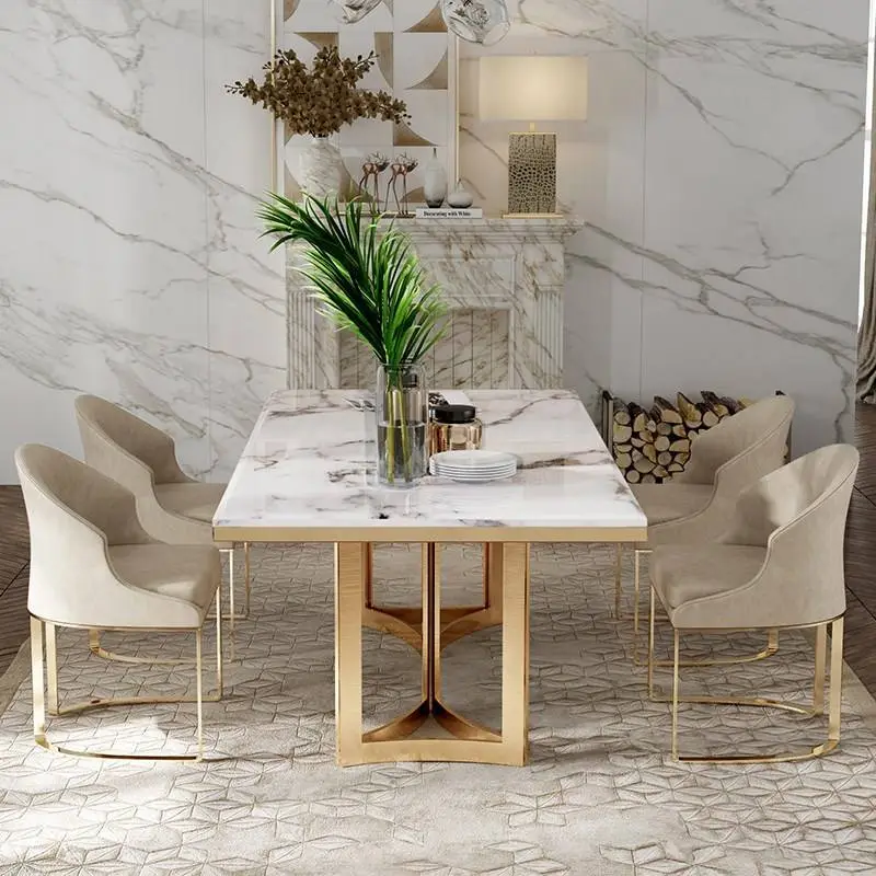 Modern Luxury Rectangular Dining Table Set 4 Seater 6 8 Dining Room Furniture Dining Table Set Marble Top — image 4