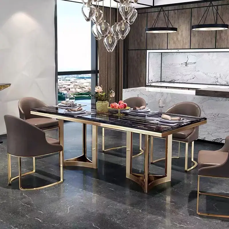 Modern Luxury Rectangular Dining Table Set 4 Seater 6 8 Dining Room Furniture Dining Table Set Marble Top — image 5