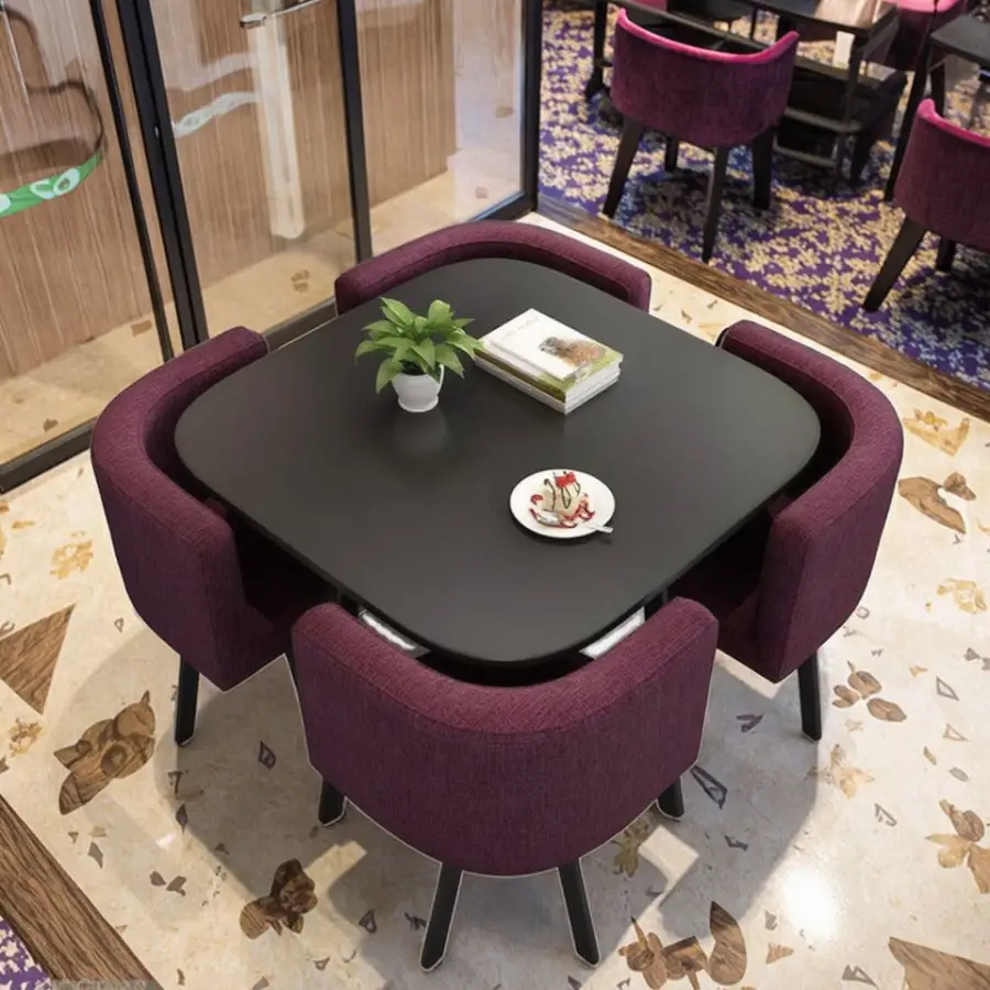 Wholesale Modern Dining Table Sets 4 6 Chairs Dining Table Wooden Restaurant Cafe Chatting Table — image 3