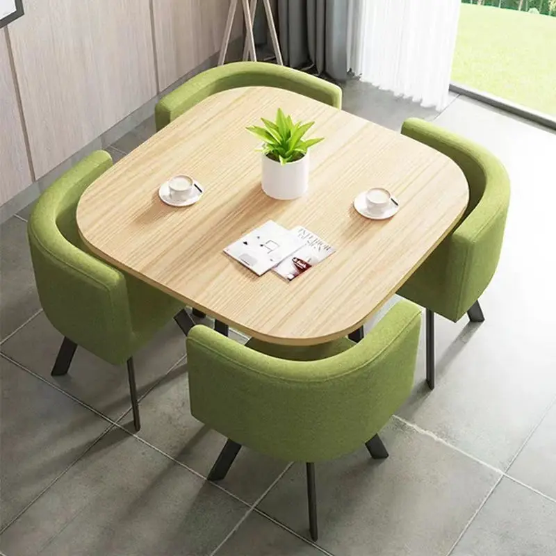 Wholesale Modern Dining Table Sets 4 6 Chairs Dining Table Wooden Restaurant Cafe Chatting Table — image 5