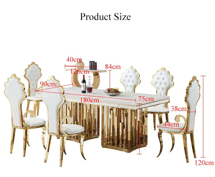 Golden Dinning Table Set Dining Room Furniture Stainless Steel Marble Dining Table Luxury Modern Dinning Table Set 6 Chairs — image 7