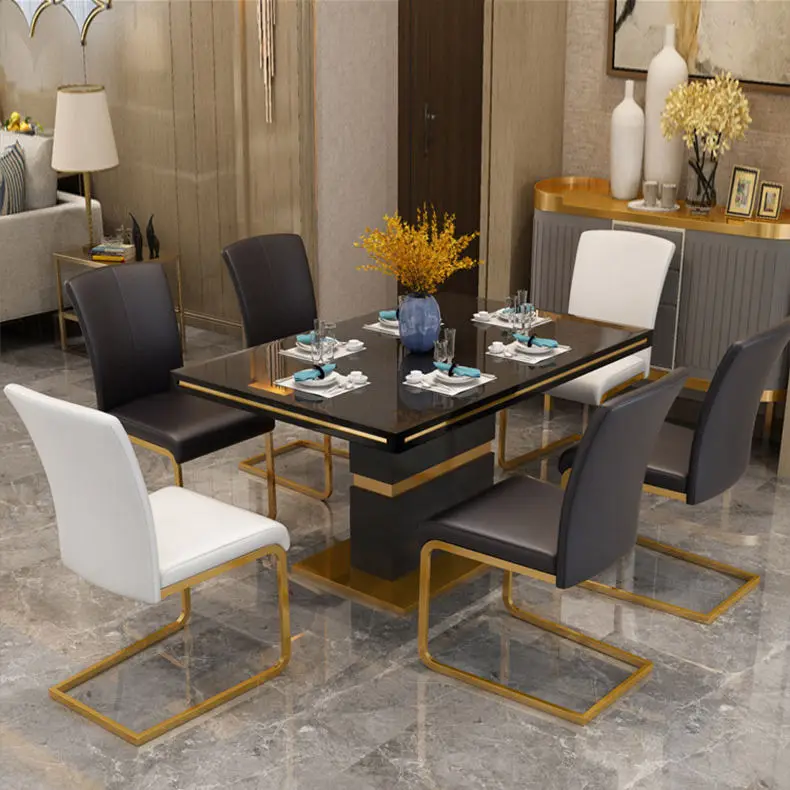 Luxury Modern Dining Room Set Furniture Dining Table Set 6 Seater Marble Top Dining Table Sets — view 1