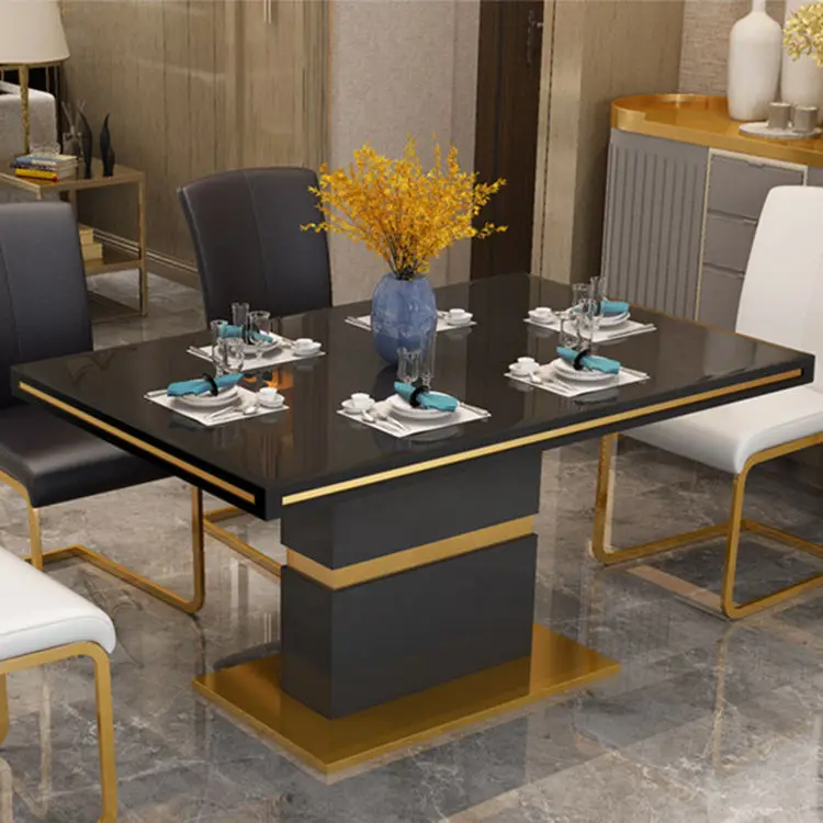 Luxury Modern Dining Room Set Furniture Dining Table Set 6 Seater Marble Top Dining Table Sets — image 3