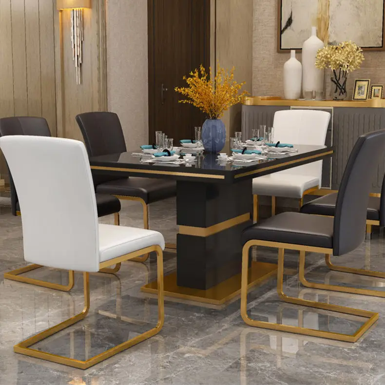 Luxury Modern Dining Room Set Furniture Dining Table Set 6 Seater Marble Top Dining Table Sets — image 4