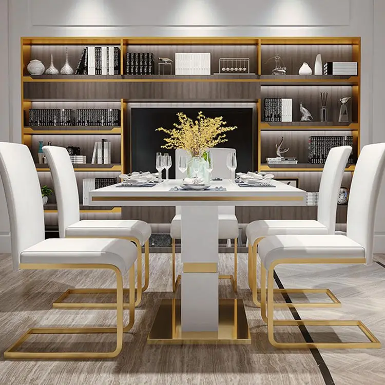 Luxury Modern Dining Room Set Furniture Dining Table Set 6 Seater Marble Top Dining Table Sets — image 5