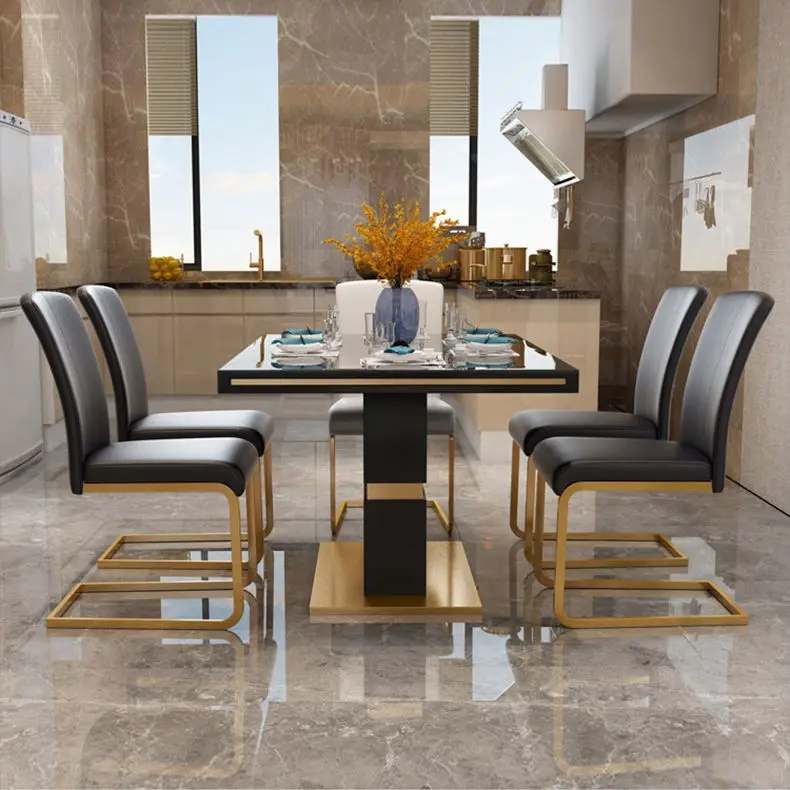 Luxury Modern Dining Room Set Furniture Dining Table Set 6 Seater Marble Top Dining Table Sets — image 7