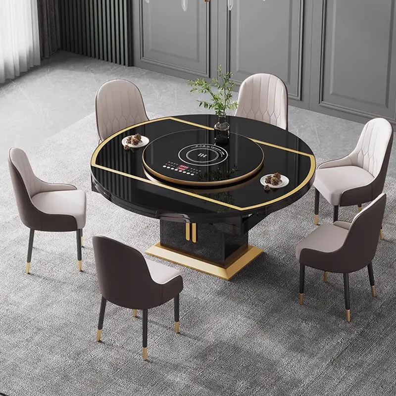 Modern Classic Glass Top Dining Table Set With Electromagnetic Furnace Extendable Dning Table and Chairs — view 1
