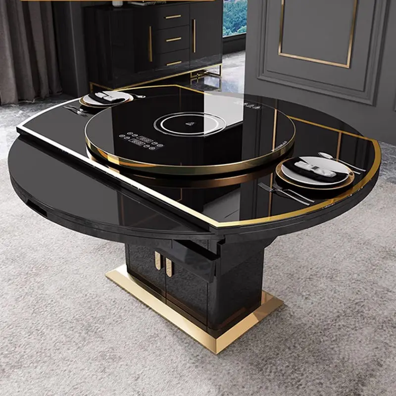 Modern Classic Glass Top Dining Table Set With Electromagnetic Furnace Extendable Dning Table and Chairs — image 2