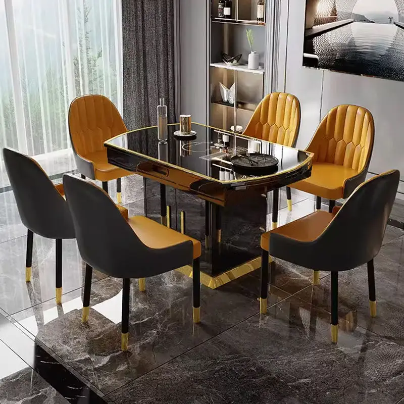 Modern Classic Glass Top Dining Table Set With Electromagnetic Furnace Extendable Dning Table and Chairs — image 3