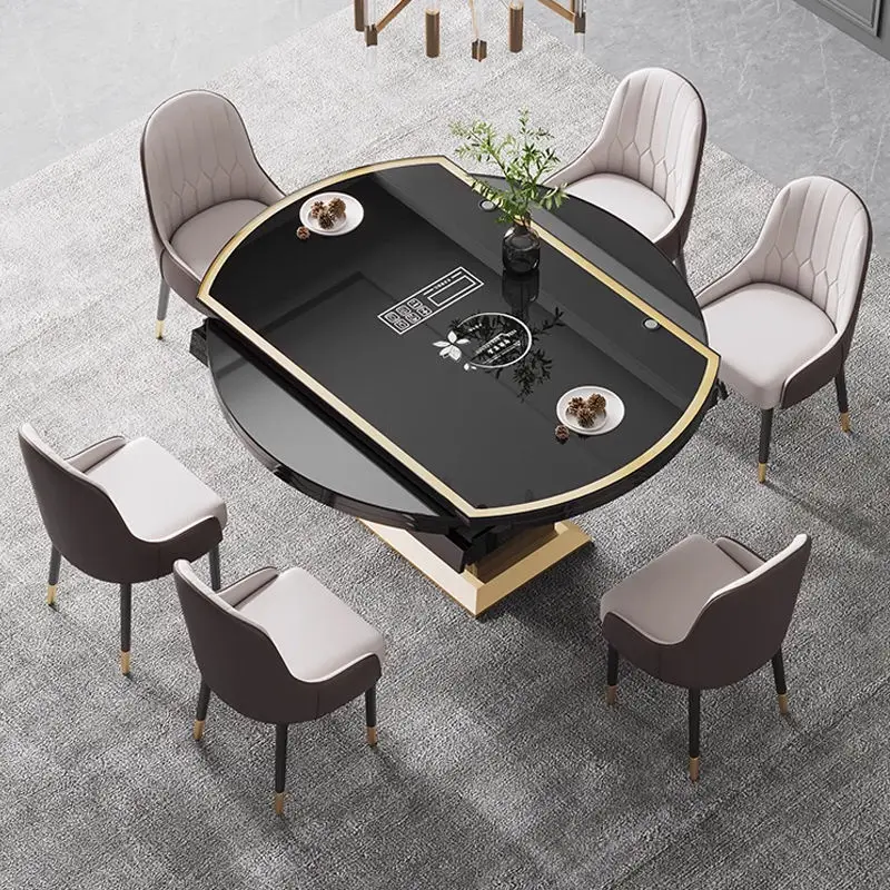 Modern Classic Glass Top Dining Table Set With Electromagnetic Furnace Extendable Dning Table and Chairs — image 4