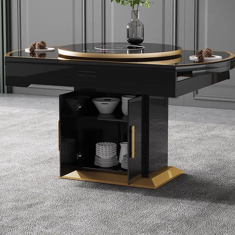 Modern Classic Glass Top Dining Table Set With Electromagnetic Furnace Extendable Dning Table and Chairs — image 6