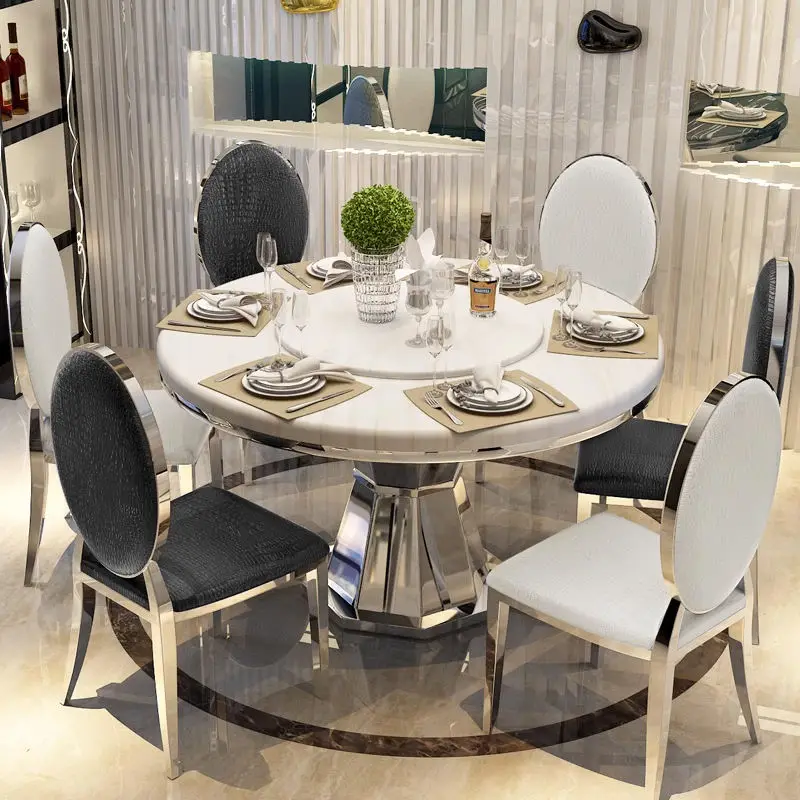 Modern Luxury Round Stone Top Dining Table Set 6 Seaters with Metal Steel Frame for Home & Hotel Use — image 2