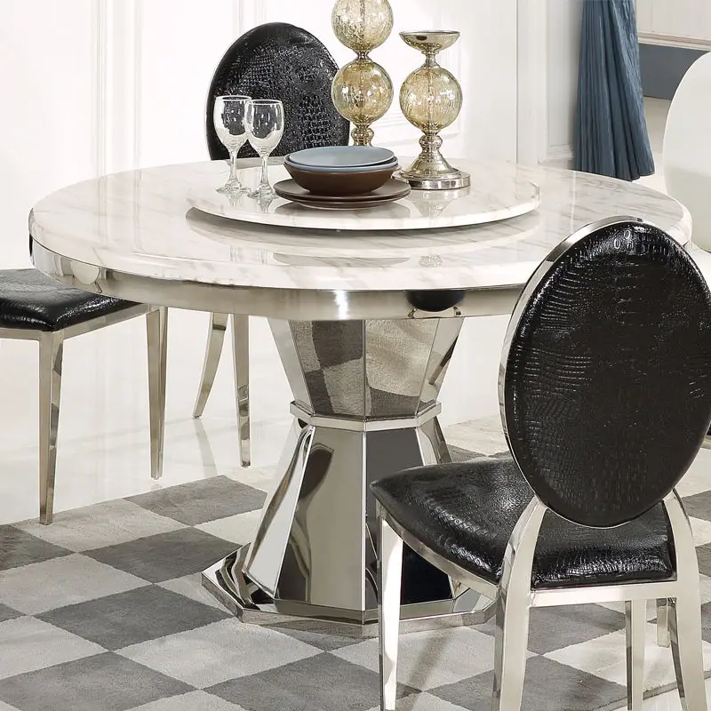 Modern Luxury Round Stone Top Dining Table Set 6 Seaters with Metal Steel Frame for Home & Hotel Use — image 6