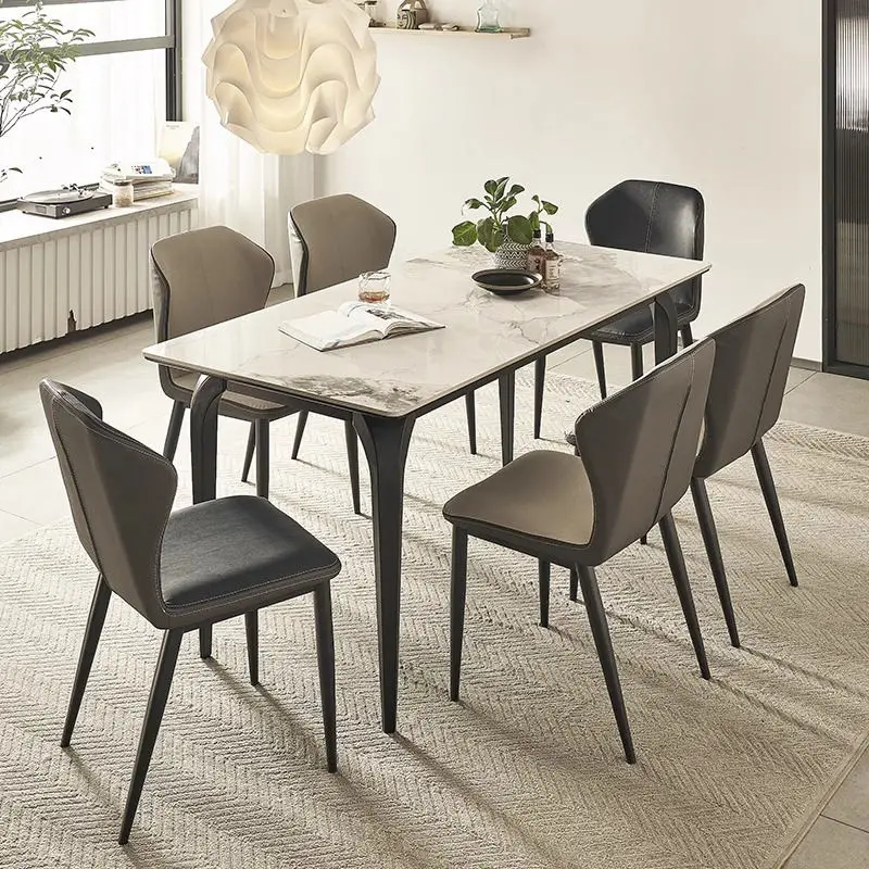 Modern Dining Room Furniture Nordic Rectangular Luxury Marble Top Dining Table With Metal Leg — image 3