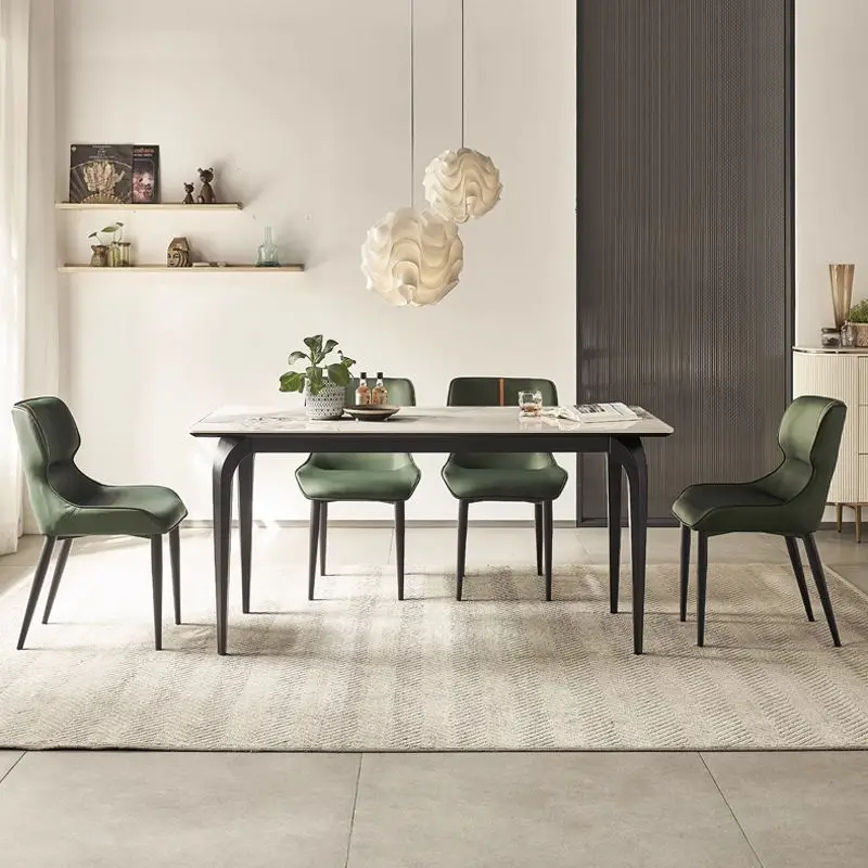 Modern Dining Room Furniture Nordic Rectangular Luxury Marble Top Dining Table With Metal Leg — image 4