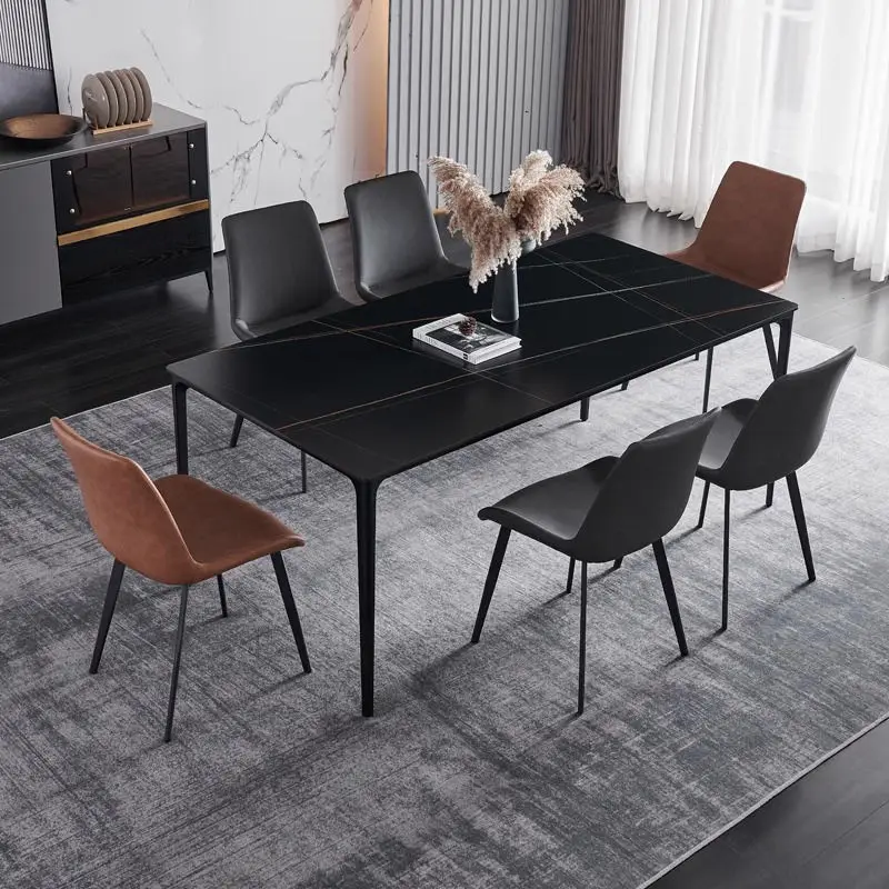Nordic Modern Minimalist Marble Rectangular Dining Table With Aluminum Frame — image 3