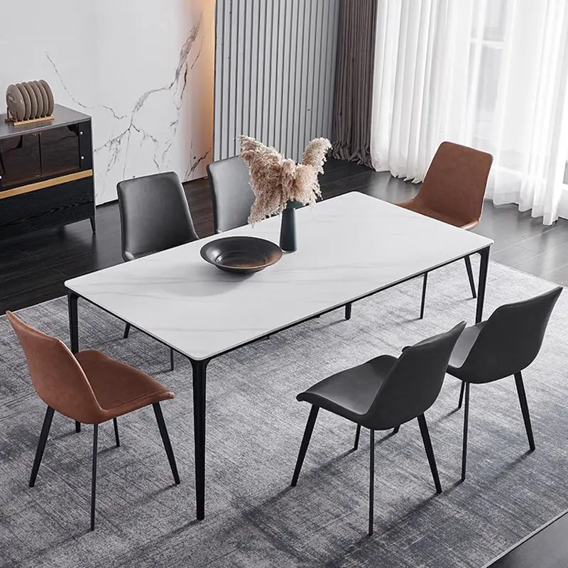 Nordic Modern Minimalist Marble Rectangular Dining Table With Aluminum Frame — image 4