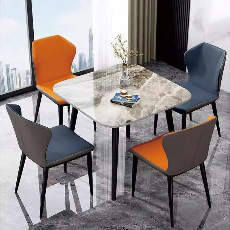 Modern Marble Stone Slab Dining Table Set with Metal Legs Rectangular Design for Home Hotel Kitchen Use Includes 4 Chairs — image 3