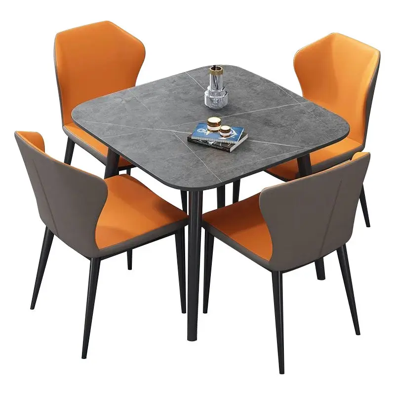 Modern Marble Stone Slab Dining Table Set with Metal Legs Rectangular Design for Home Hotel Kitchen Use Includes 4 Chairs — image 7