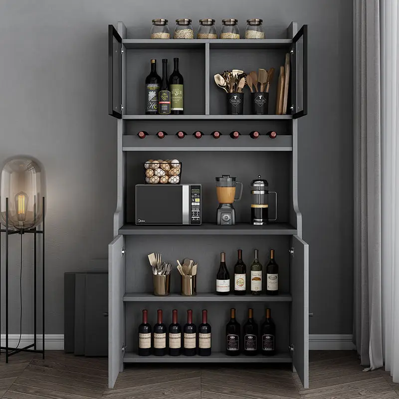 Modern Dining Room Furniture Sets Wood Dinner Table with Wine Cabinet and Sideboard Adjustable Extendable Dining Table Set — image 3